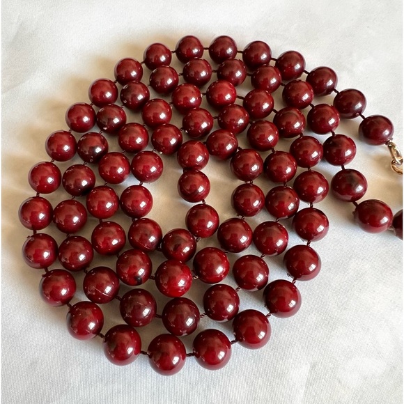 Sarah Coventry Long Necklace & Earrings Set Reddish Brown Marbled Vintage EUC - Picture 11 of 16